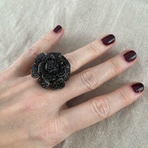 Nordstrom Black Floral Statement Ring